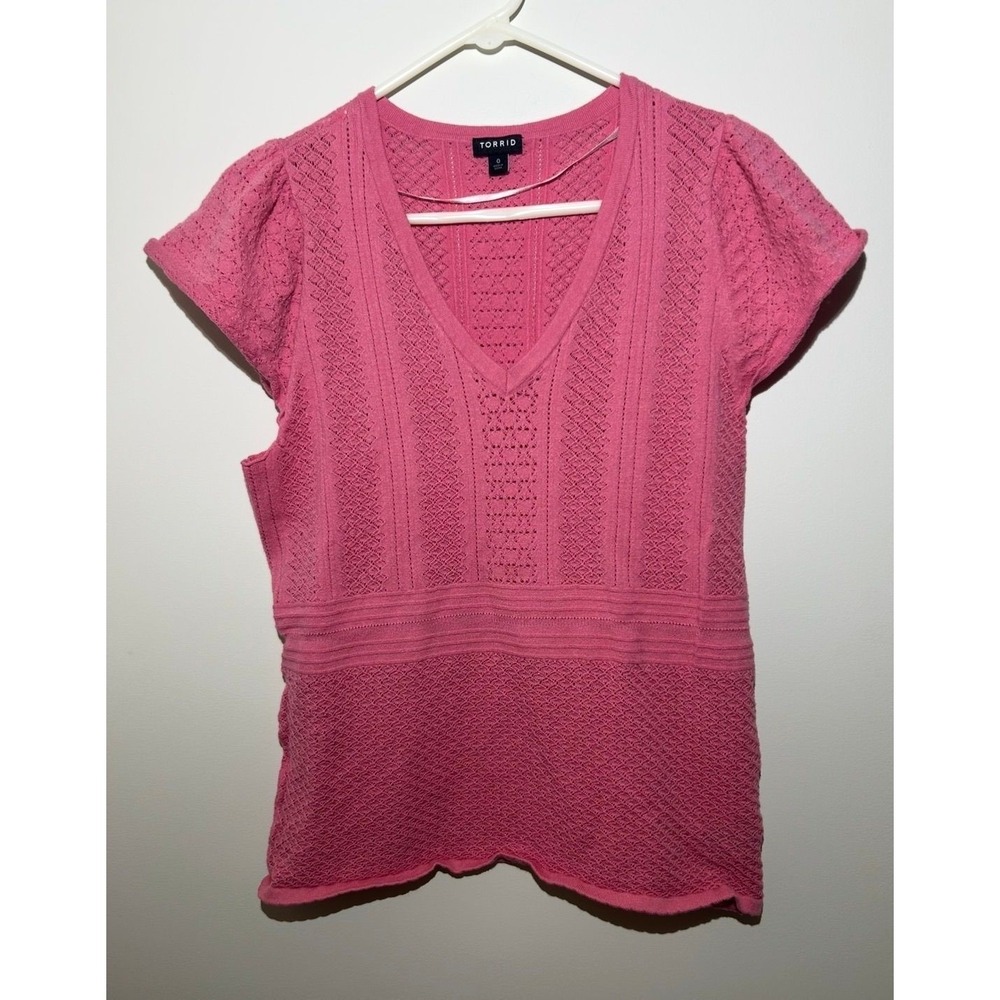 Torrid Pink Knit Top V-neck Pullover Stretch Rayon blend Solid Women's 0 (L)